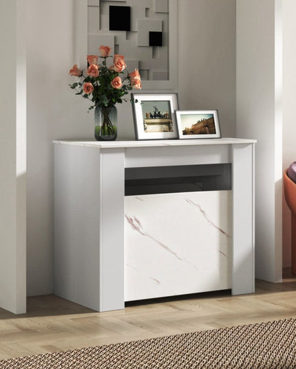 35" White Wood Floor Shelf Coffee Table