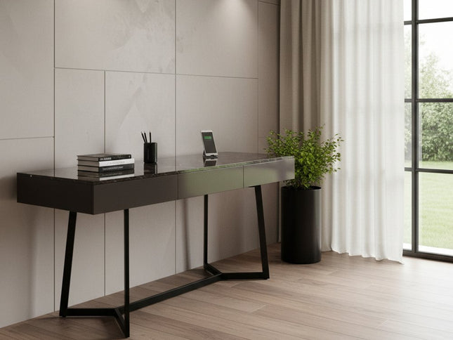 71" Black Wood Trestle Coffee Table