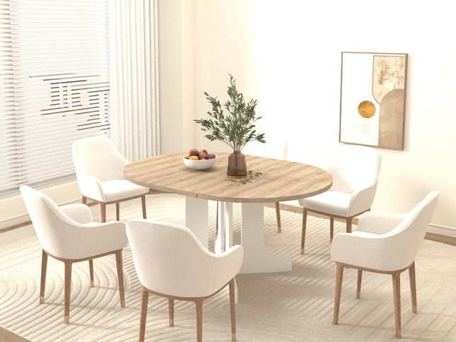 59" Brown and White Wood Oval Cross Legs Coffee Table