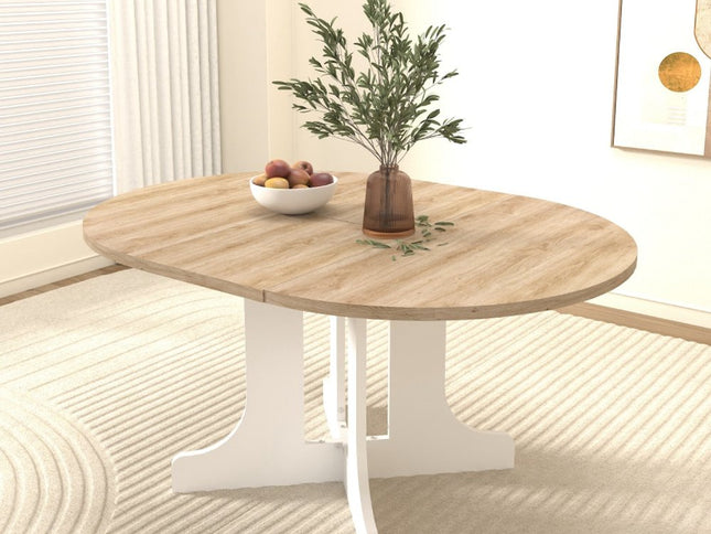 59" Brown and White Wood Oval Cross Legs Coffee Table