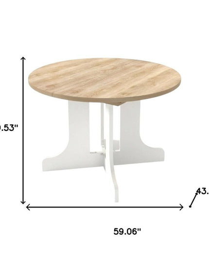 59" Brown and White Wood Oval Cross Legs Coffee Table
