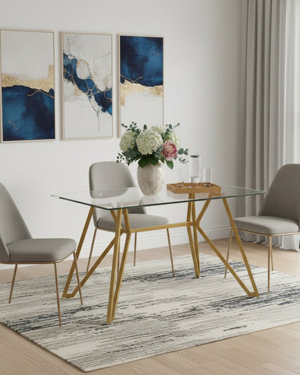 47" White and Gold Glass and Steel Trestle Coffee Table