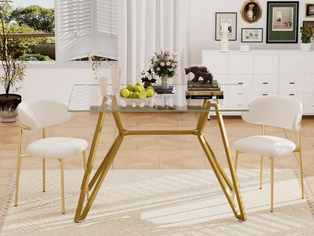 47" White and Gold Glass and Steel Trestle Coffee Table