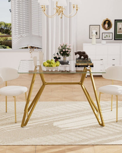 47" White and Gold Glass and Steel Trestle Coffee Table