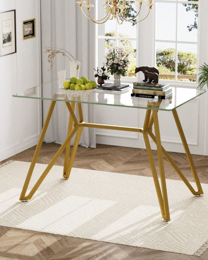 47" White and Gold Glass and Steel Trestle Coffee Table