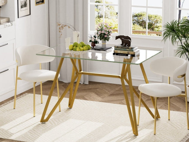 47" White and Gold Glass and Steel Trestle Coffee Table