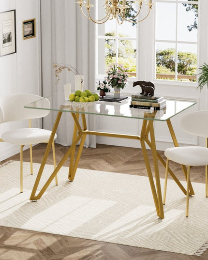 47" White and Gold Glass and Steel Trestle Coffee Table