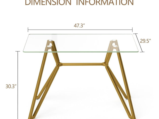 47" White and Gold Glass and Steel Trestle Coffee Table