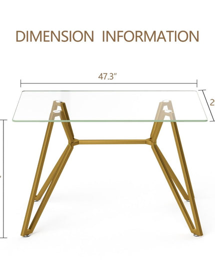 47" White and Gold Glass and Steel Trestle Coffee Table
