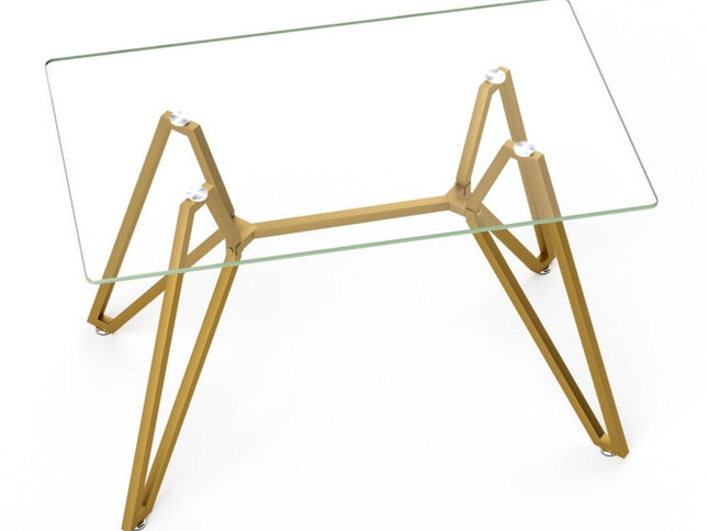 47" White and Gold Glass and Steel Trestle Coffee Table