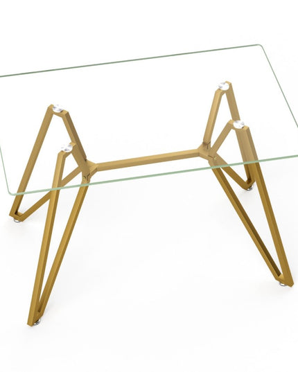 47" White and Gold Glass and Steel Trestle Coffee Table