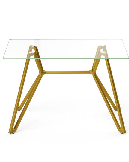 47" White and Gold Glass and Steel Trestle Coffee Table