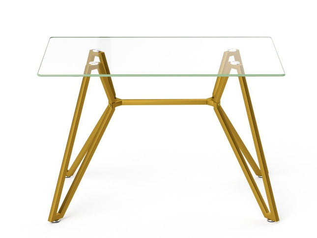 47" White and Gold Glass and Steel Trestle Coffee Table