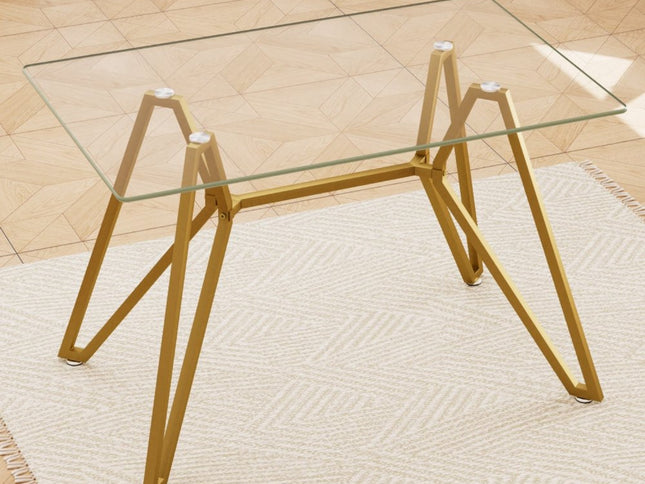 47" White and Gold Glass and Steel Trestle Coffee Table