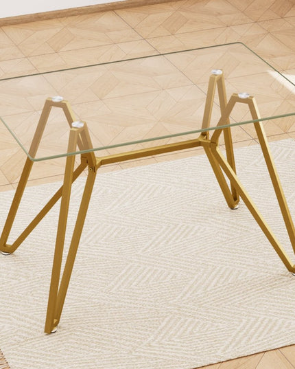 47" White and Gold Glass and Steel Trestle Coffee Table