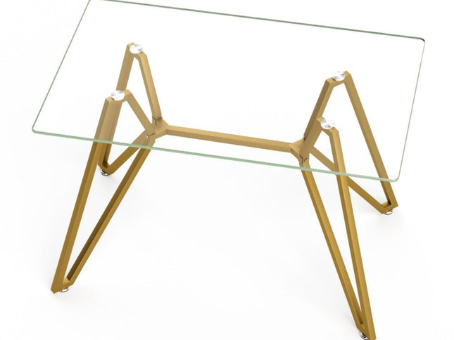 47" White and Gold Glass and Steel Trestle Coffee Table