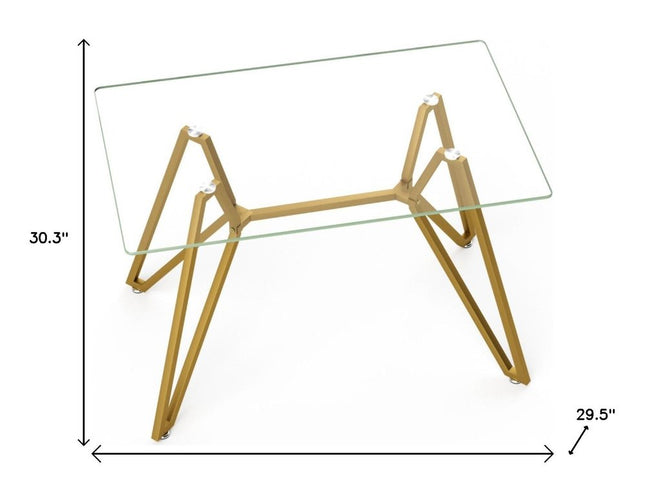 47" White and Gold Glass and Steel Trestle Coffee Table