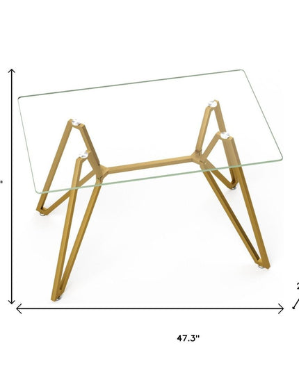 47" White and Gold Glass and Steel Trestle Coffee Table