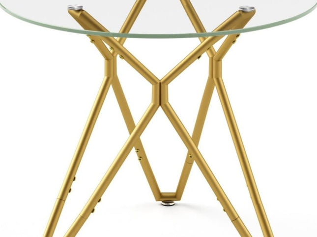 35" White and Gold Glass and Steel Round Trestle Coffee Table