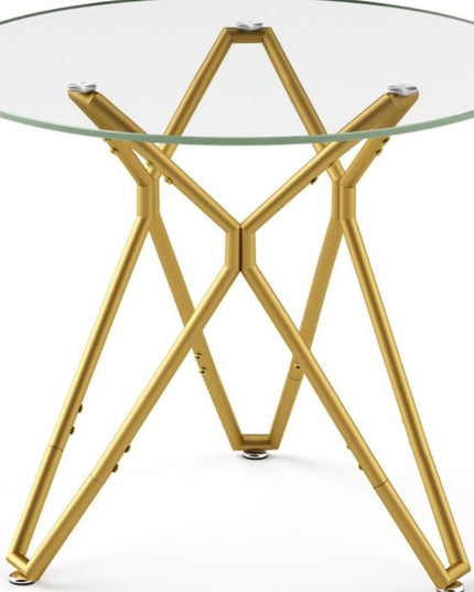 35" White and Gold Glass and Steel Round Trestle Coffee Table