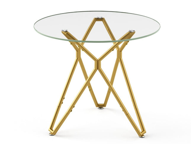 35" White and Gold Glass and Steel Round Trestle Coffee Table
