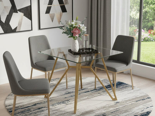 35" White and Gold Glass and Steel Square Trestle Coffee Table