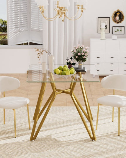 35" White and Gold Glass and Steel Square Trestle Coffee Table