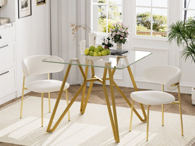 35" White and Gold Glass and Steel Square Trestle Coffee Table