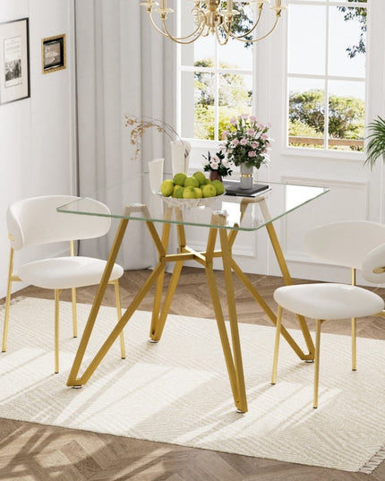 35" White and Gold Glass and Steel Square Trestle Coffee Table