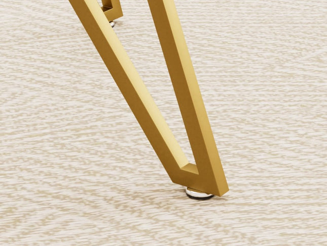 35" White and Gold Glass and Steel Square Trestle Coffee Table