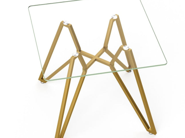 35" White and Gold Glass and Steel Square Trestle Coffee Table