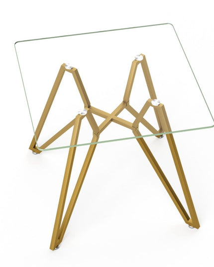 35" White and Gold Glass and Steel Square Trestle Coffee Table