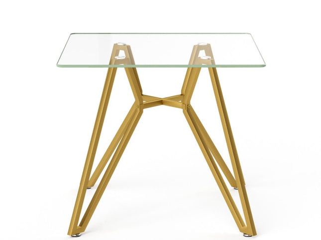 35" White and Gold Glass and Steel Square Trestle Coffee Table