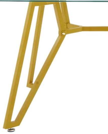 71" White and Gold Glass and Steel Trestle Coffee Table