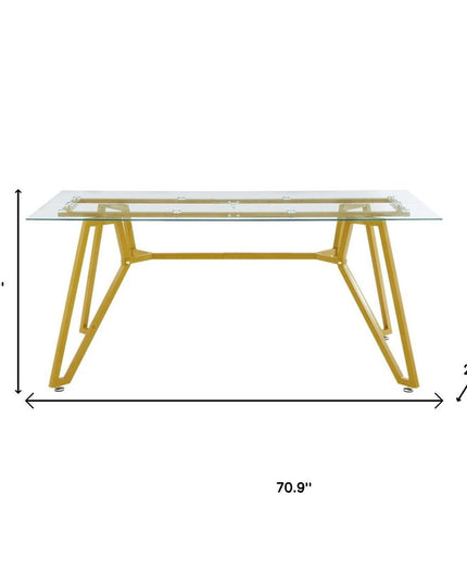 71" White and Gold Glass and Steel Trestle Coffee Table