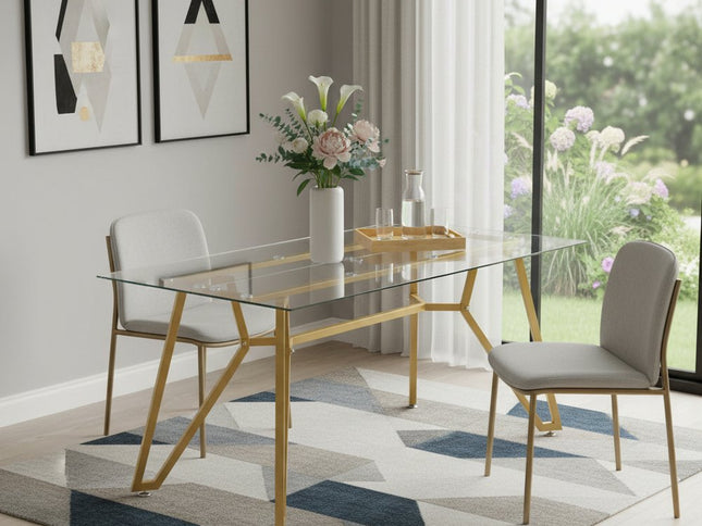 71" White and Gold Glass and Steel Trestle Coffee Table