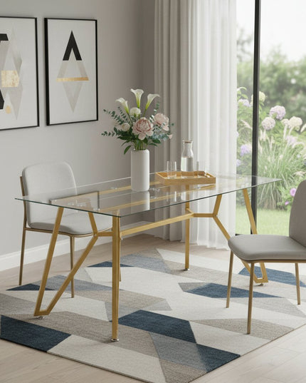 71" White and Gold Glass and Steel Trestle Coffee Table