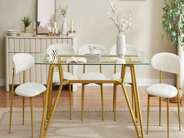 71" White and Gold Glass and Steel Trestle Coffee Table