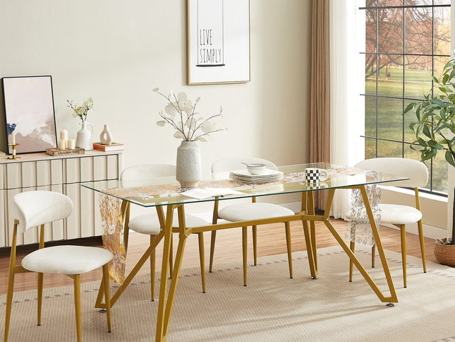 71" White and Gold Glass and Steel Trestle Coffee Table