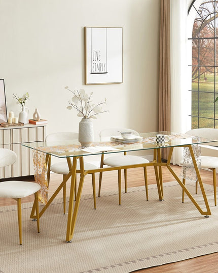 71" White and Gold Glass and Steel Trestle Coffee Table