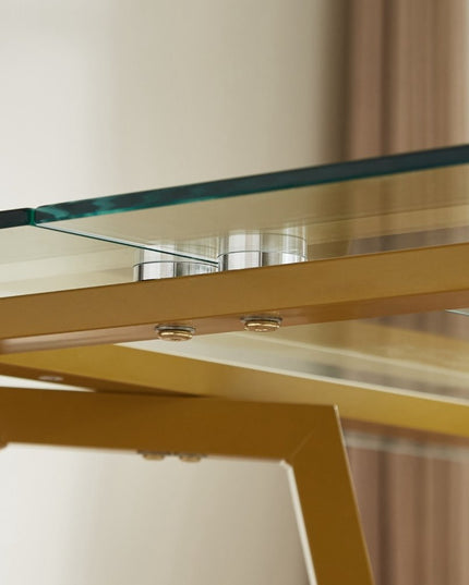 71" White and Gold Glass and Steel Trestle Coffee Table