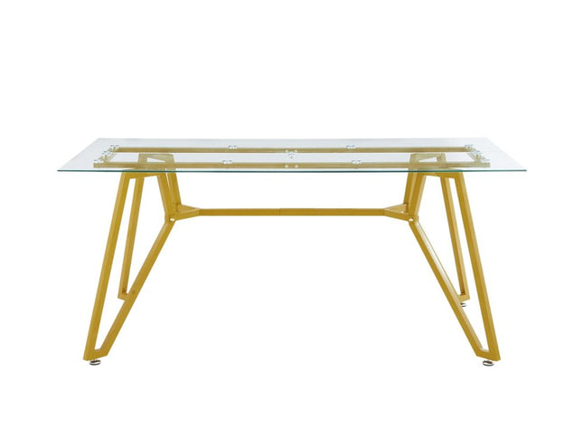 71" White and Gold Glass and Steel Trestle Coffee Table