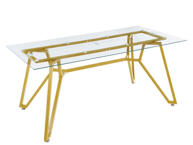 71" White and Gold Glass and Steel Trestle Coffee Table