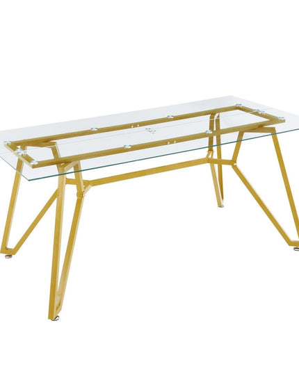71" White and Gold Glass and Steel Trestle Coffee Table