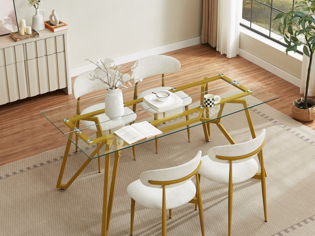 71" White and Gold Glass and Steel Trestle Coffee Table