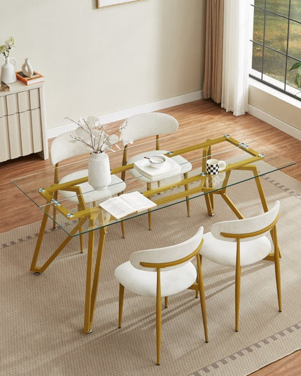 71" White and Gold Glass and Steel Trestle Coffee Table