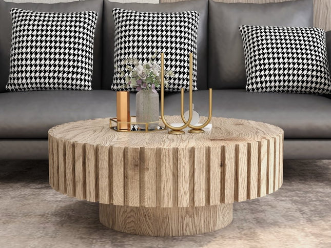 32" Natural Wood Round Pedestal Coffee Table