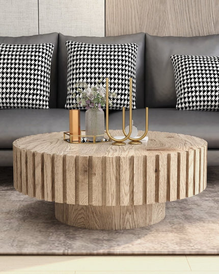 32" Natural Wood Round Pedestal Coffee Table