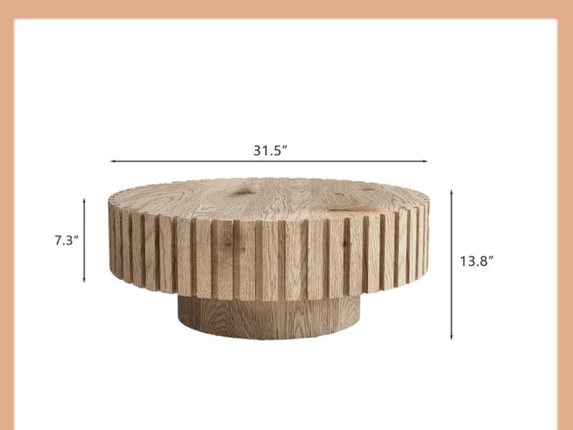 32" Natural Wood Round Pedestal Coffee Table
