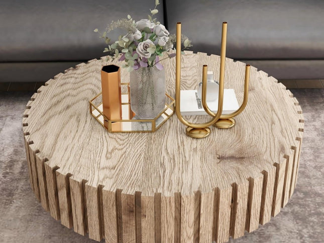 32" Natural Wood Round Pedestal Coffee Table